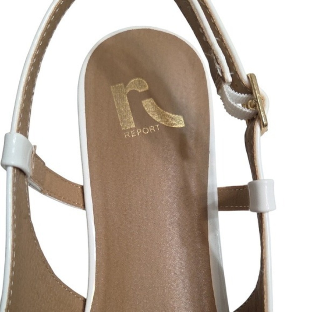 Report White Flats Sandals Size 9 W ‎ Gold Buckles Strap - Picture 3 of 4